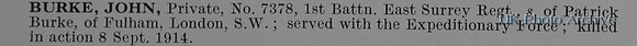 Burke J Pte 7378 1st East Surrey Regiment