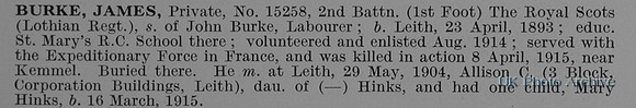 Burke J Pte 15258 2nd Royal Scots