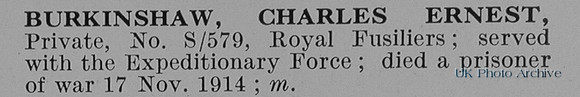 Burkinshaw C E Pte S-579 Royal Fusiliers