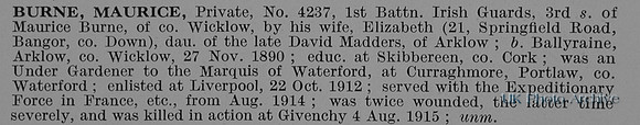 Burne M Pte 4237 1st Irish Guards