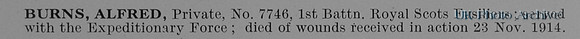 Burns A Pte 7746 1st Royal Scots Fusiliers