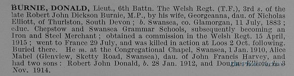 Burnie D Lt 6th Welsh Regiment