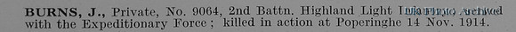 Burns J Pte 9064 2nd Highland Light Infantry