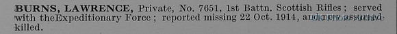Burns L Pte 7651 1st Cameronians