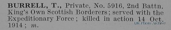 Burrell T Pte 5916 2nd Kings Own Scottish Borderers