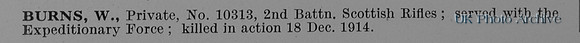 Burns W Pte 10313 2nd Cameronians