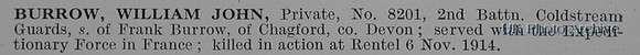 Burrow W J Pte 8201 2nd Coldstream Guards