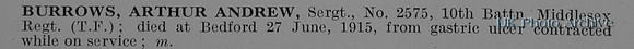 Burrows A A Sergt 2575 10th Middlesex Regiment