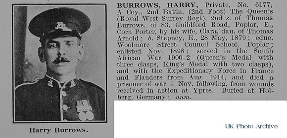 Burrows H Pte 6177 2nd Queens Royal West Surrey Regiment