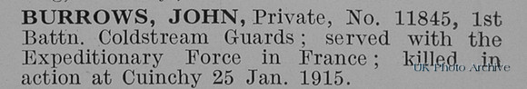 Burrows J Pte 11845 1st Coldstream Guards