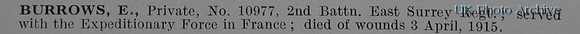 Burrows E Pte 10977 2nd East Surrey Regiment