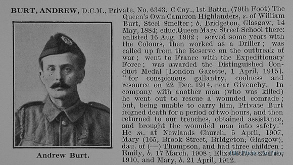 Burt A Pte DCM 6343 1st Cameron Highlanders Obit
