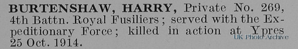 Burtenshaw H Pte 269 4th Royal Fusiliers