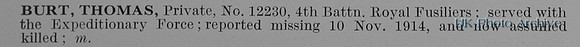 Burt T Pte 12230 4th Royal Fusiliers