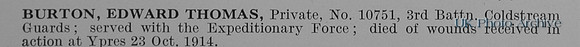 Burton E T Pte 10751 3rd Coldstream Guards