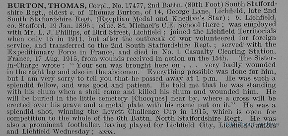 Burton T Cpl 17477 2nd South Staffs Regiment