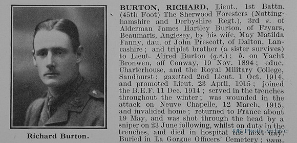 Burton R Lt 1st Notts And Derby Regiment Obit