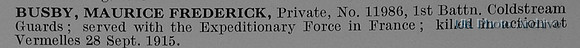Busby M F Pte 11986 1st Coldstream Guards