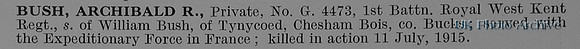 Bush A R Pte G-4473 1st Royal West Kent Regiment
