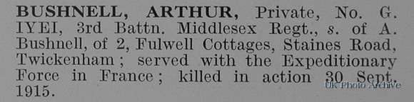 Bushnell A Pte 3rd Middlesex Regiment