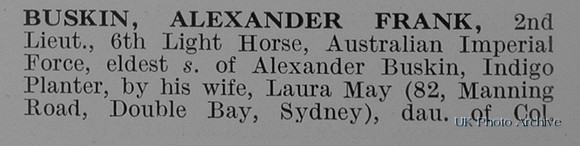 Buskin A F 2nd Lt 6th Australian Light Horse Obit Part 1