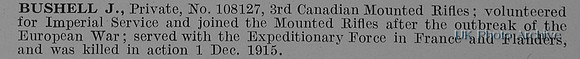Bushell J Pte 108127 3rd Canadian Mounted Rifles