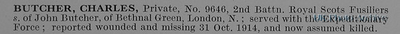 Butcher C Pte 9646 2nd Royal Scots Fusiliers