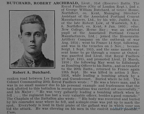Butchard R A Lt 31st Royal Fusiliers Obit