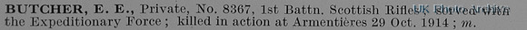 Butcher E E Pte 8367 1st Cameronians