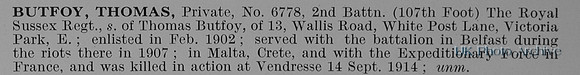 Butfoy T Pte 6778 2nd Royal Sussex Regiment