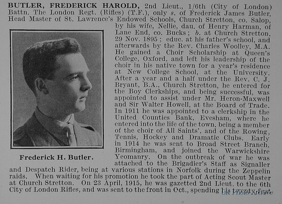 Butler F H 2nd Lt 6th London Regiment Obit Part 1