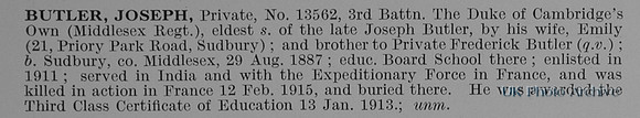 Butler J Pte 13562 3rd Middlesex Regiment