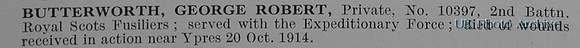 Butterworth G R Pte 10397 2nd Royal Scots Fusiliers