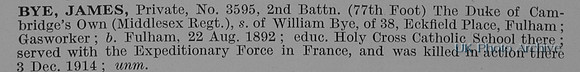 Bye J Pte 3595 2nd Middlesex Regiment