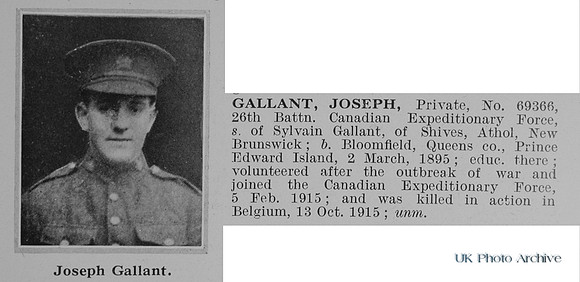 Gallant J Pte 69366 26th Canadian Expeditionary Force Obit