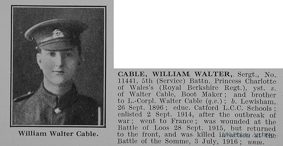 Cable W W Sergt 11441 5th Royal Berkshire Regiment Obit