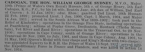 Cadogan W G S Major The Hon MVO 10th Hussars