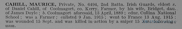 Cahill M Pte 6494 2nd Irish Guards