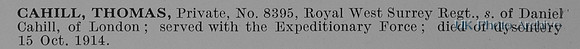Cahill T Pte 8395 Royal West Surrey Regiment