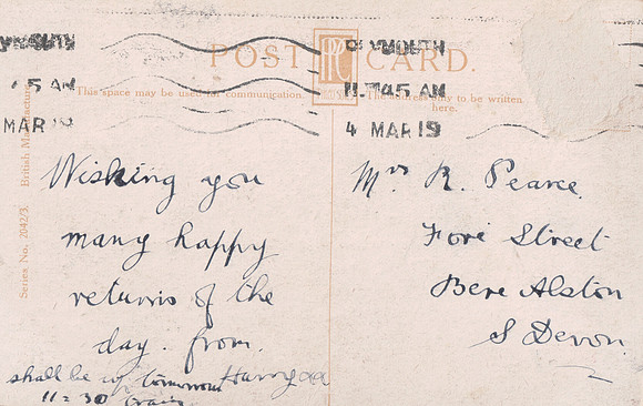 Birthday Postcard Mrs R Pearce Back