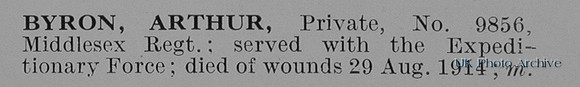 Byron A Pte 9856 Middlesex Regiment