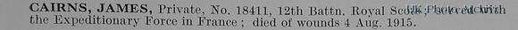 Cairns J Pte 18411 12th Royal Scots