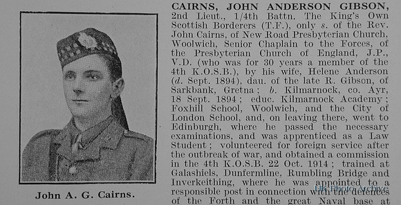 Cairns J A G 2nd Lt 4th Kings Own Scottish Borderers Obit Part 1