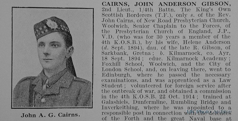 UK Photo And Social History Archive: C &emdash; Cairns J A G 2nd Lt 4th Kings Own Scottish Borderers Obit Part 1