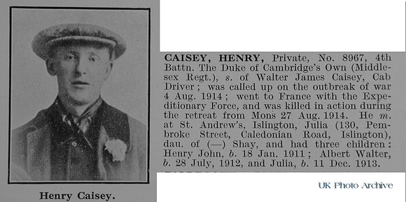 Caisey H Pte 8967 4th Middlesex Regiment