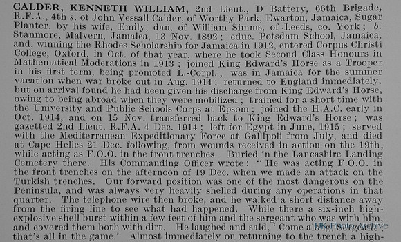 Calder K W 2nd Lt Royal Field Artillery Obit Part 1 (UPS)