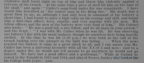 Calder K W 2nd Lt Royal Field Artillery Obit Part 2 (UPS)
