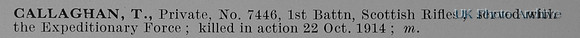 Callaghan T Pte 7446 1st Cameronians