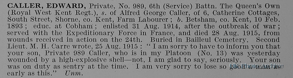 Caller E Pte 989 6th Royal West Kent Regiment