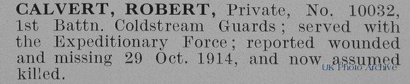 Calvert R Pte 10032 1st Coldstream Guards
